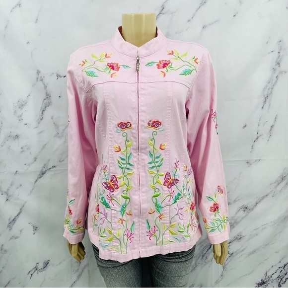 Quacker Factory Vintage Embroidered Floral Jacket Pink - Picture 1 of 6